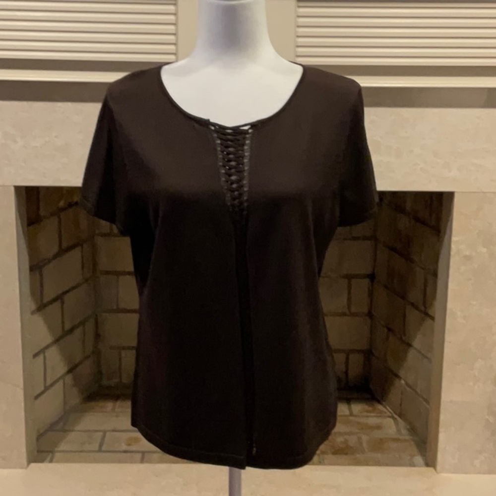 Elegant Dark Brown Women's Silky Knit Top.